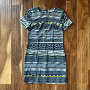 Trina Turk Gray and Yellow Patterned Dress